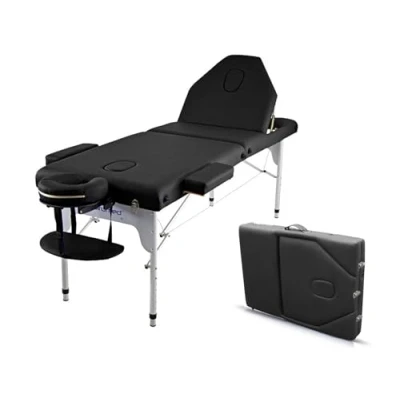 Immagine di QUIRUMED Elite Tavolo da massaggio pieghevole in alluminio, 186 x 66 cm, Colore nero, Lettino massaggio, Similpelle, Imbottitura ad alta densità, Leggero, regolabile altezza, Altezza
