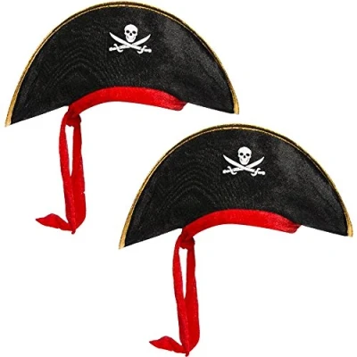 Immagine di com four® 2X Cappelli da Pirata per Bambini con Velo Rosso Integrato Feste a Tema o Altre celebrazioni