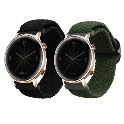 Immagine di kwmobile 2x Cinturino Nylon Compatibile con Huawei Watch GT3 (42mm) / GT2 2 Set Cinturini Fibbia 19 20 cm nero/verde