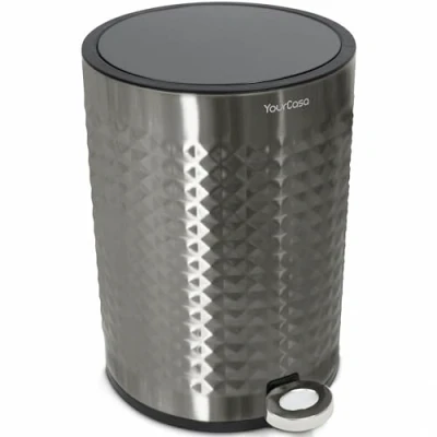 Immagine di YourCasa® Pattumiera da bagno 5 l in acciaio inox [effetto piramidi] per e soggiorno con coperchio chiusura morbida piccola (argento)