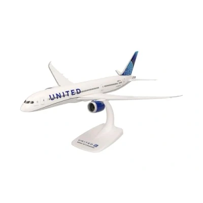 Immagine di herpa Other License Modello di Aereo a Scatto Scala 1:200, Miniatura in plastica con pedastal, modellismo, Edizione da Collezione United Airlines Boeing 787 9 Dreamliner, Multicolore, 612548