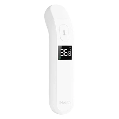 Immagine di termometro frontale iHealth No Touch, a infrarossi digitale per adulti e bambini, neonati touchless con indicatore di febbre, (PT2L)