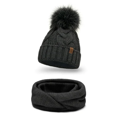 Immagine di Vivisence 7014 Beanie AND LOOP Scarf SET Scaldacollo, Donna, Taglia: One Size, Dark grey