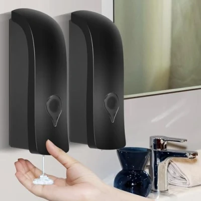 Immagine di Dispenser Sapone da Muro 2 Pezzi, Parete 300 ml, Bagno a Non è Richiesta Alcuna Perforazione o Installazione di Viti per Cucina Hotel, Nero