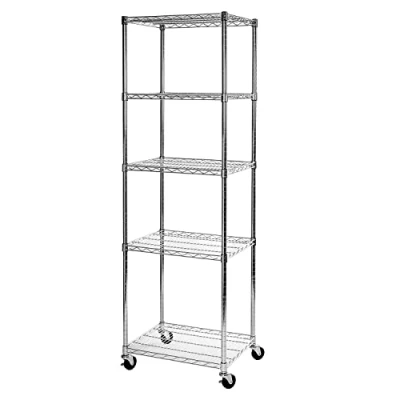 Immagine di Seville Classics Scaffalatura Ultra Resistente con 5 Ripiani e Rotelle Girevoli, 61 x 45,7 182,8 cm, Cromato