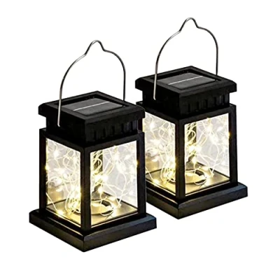 Immagine di Lanterna solare a LED, in vetro solare, 20 LED (catena luminosa da 2 m), luce bianca calda, con batteria, bicchieri set giardino, lampada (2 lanterne strisce LED)