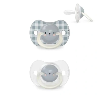 Immagine di Suavinex, Set di 2 ciucci per neonati, 6/18 mesi, fosforescenti, ideali notte, con tettarella simmetrica SX Pro in silicone, reversibile, morbido e morbido, notte giorno, blu
