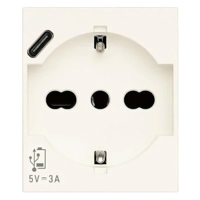 Immagine di Vimar 30210.USBB Linea presa SICURY universale standard italiano P40 e per alimentazione USB tipo C, bianco, 2 moduli