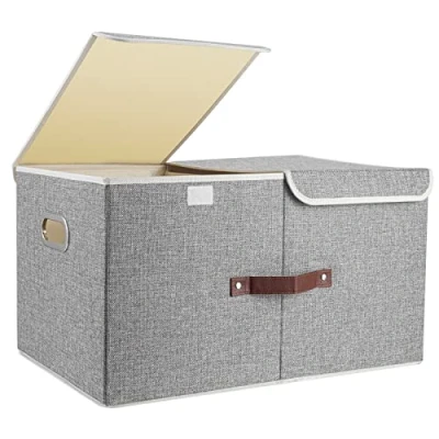 Immagine di TYEERS Extra Grandi Scatole Portaoggetti a Scomparti, Tessuto, Pieghevole, Contenitore 55x33x30 cm, Set di 1, Grigio