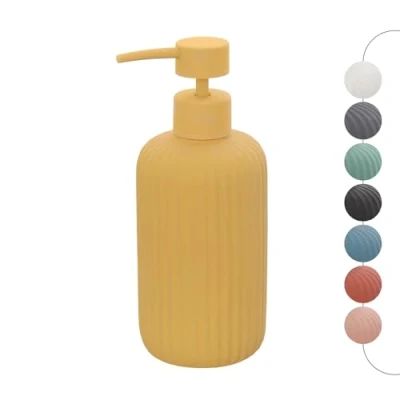Immagine di Inbagno Dispenser Sapone Giallo cannettato in Ceramica Soft Touch, Ricaricabile con erogatore Pump e capienza 330 ml, Spring