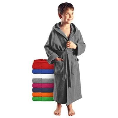 Immagine di Arus Accappatoio per Bambino e Bambina, 100% Cotone Spugna, con Cappuccio, Ampia Scelta di Colori, Grigio, 140