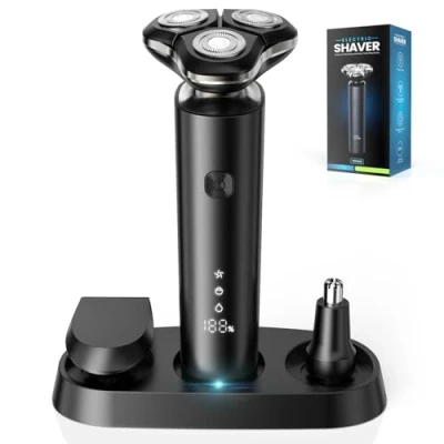 Immagine di ETROBOT Rasoio Elettrico Barba Uomo, 3D Capelli Uomo con Dock ricaricabile Regolabarba IPX7 Display LED Impermeabile Bagnato/Asciutto.