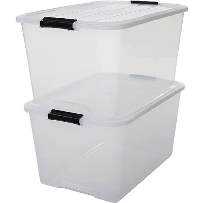 Immagine di Iris Ohyama Scatole Portaoggetti in Plastica Con Coperchio, 45L, Lotto di 2, Trasparente, Chiusura a Clip, Empilabile, Solido, Per Armadio, Garage, Casa, Ufficio, Organizzatore, TB 45