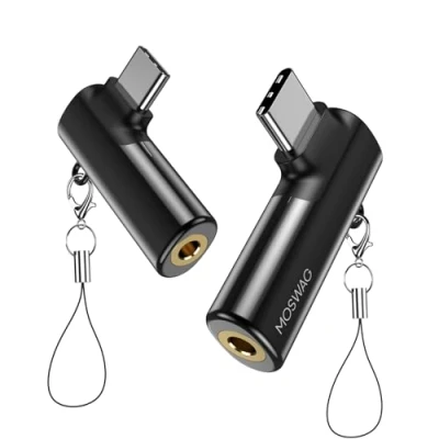 Immagine di MOSWAG Adattatore per cuffie USB C a Jack da 3,5 mm Tipo ad angolo retto audio AUX in lega di zinco Compatibile con Samsung Galaxy S23 S22