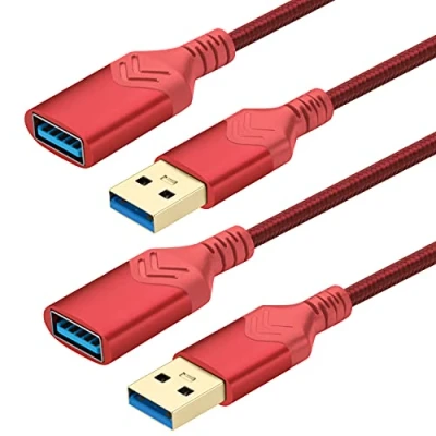 Immagine di Cavo di prolunga USB 3.0, [confezione da 2] maschio a femmina ad alta velocità per Playstation/Xbox/unità flash/lettore schede/disco rigido/tastiera/scanner (0,6m, Rosso)