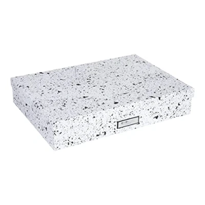Immagine di Bigso Box of Sweden portadocumenti scrivania per fogli formato A3 ufficio con coperchio e maniglia Organizer in fibra di legno carta nero maculato