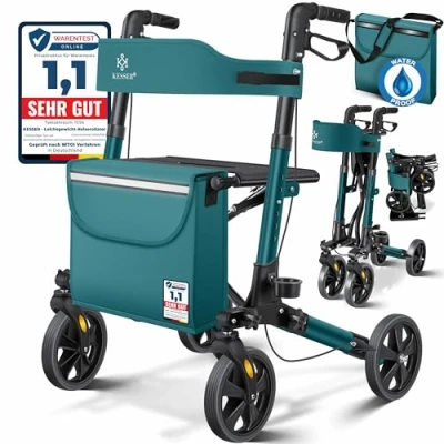 Immagine di KESSER Leggero deambulatore pieghevole Girello ultraleggero con 4 ruote Premium in alluminio Rollator Set Peso massimo sopportato: 136 Kg