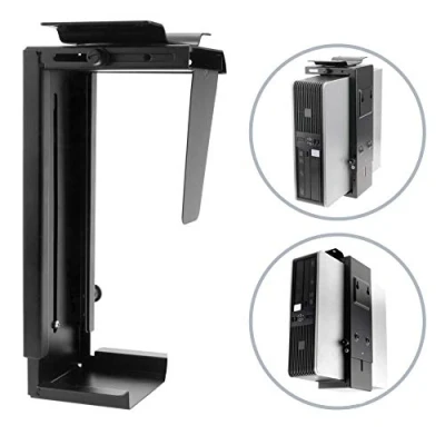 Immagine di PrimeMatik AC65 0002 VCES Supporto per Scatola Computer sotto Tavolo o Fissaggio a Parete Regolabile (88 203 mm), Colore: Nero