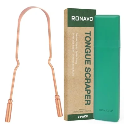 Immagine di RONAVO Pulisci Lingua, Raschia Lingua per Cura Orale &amp; Igiene, Tongue Cleaner Respiro Fresco con Custodia da Viaggio, Scraper Rame (Confezione 1 Pezzi)