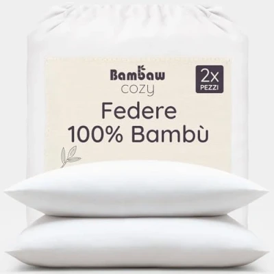 Immagine di Federa in Bambù Federe cuscini da letto rinfrescante Temperature Control Copricuscino anallergico eleganti Tessuto traspirante Bianco 80x80 Bambaw