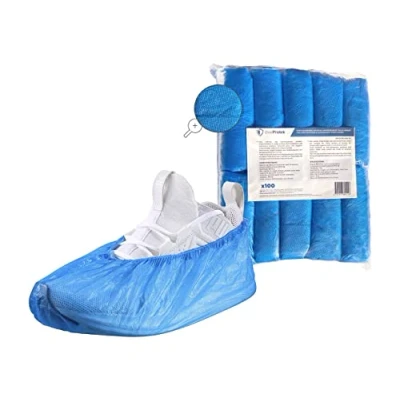 Immagine di OneProtek, 100 soprascarpe usa e getta impermeabili, antiscivolo antistrappo, copriscarpe in polietilene (CPE), blu, taglia unica