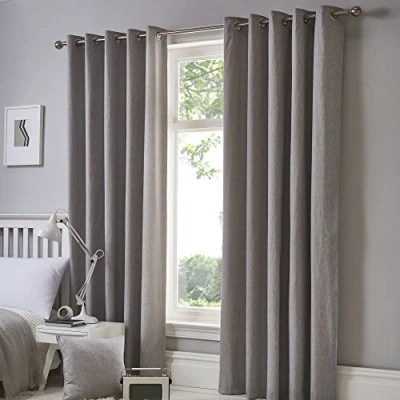 Immagine di Fusion Sorbonne Coppia di Tende con Occhielli, 100% Cotone, Silver, 90 Width x Drop (229 229cm)