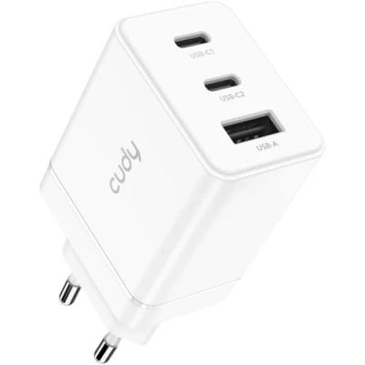 Immagine di Cudy Caricatore USB C 67 W 3 porte, 2 Tipo C, 1 A Presa iPhone Ricarica Rapida, QC/PD 3.0 Parete Adattatore per iPhone, iPad, Samsung, Sony, CH67