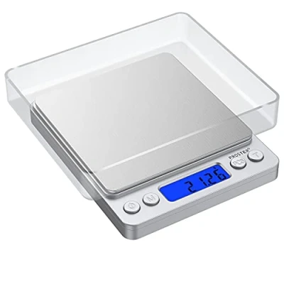 Immagine di Proster Mini Bilancia Digitale Tascabile 0.01 500g Scala Postale/Bilancino Pesa Oro Gioielli Moneta/Bilancia per Cibo da Cucina Colore Argento