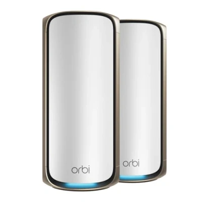 Immagine di NETGEAR Sistema di rete Mesh WiFi 7 quad band Orbi 970 (RBE972S),Router con 1 Extender satellitare,copertura fino a 440 m²,200 dispositivi,Porta Internet 10 Gig,BE27000 802.11be (fino 27 Gbps)