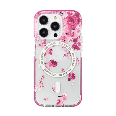 Immagine di Ted Baker Custodia Antishock con fiori sparsi, compatibile iPhone 15 Pro Max, Magsafe, rosa trasparente