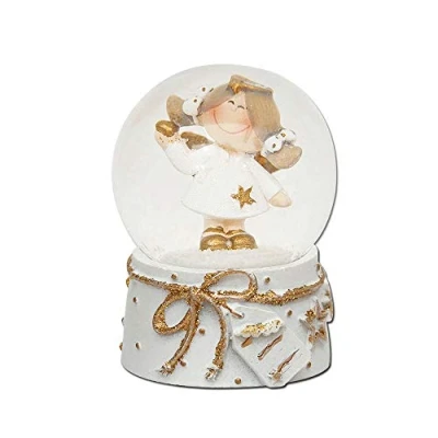 Immagine di Dekohelden24 Mini palla di neve con angelo, base bianco oro, dimensioni LxLxA 4,5 x 6,5 cm, sfera cm diametro, 501423