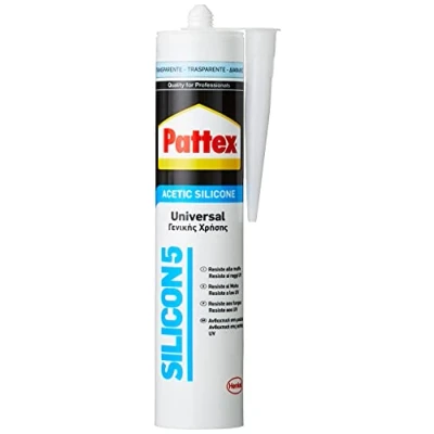 Immagine di Pattex Sigillante Silicone Silicon 5, Multiuso, Universale, Bagno e Infissi, Resistente alla Muffa, Trasparente, Cartuccia da 280ml