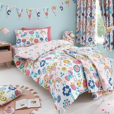 Immagine di Happy Linen Company, ensemble de biancheria da letto avec copripiumino et federa per singolo, réversible, morbide facile à utiliser