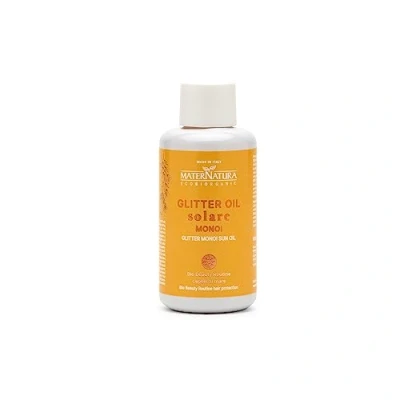 Immagine di Maternatura, Glitter Oil Solare Monoi per Capelli e Corpo, Idrata Accelera l&#039;Abbronzatura, Effetto Anticrespo Illuminante, Beauty Routine al Mare, Made in Italy, CGM 100 ml