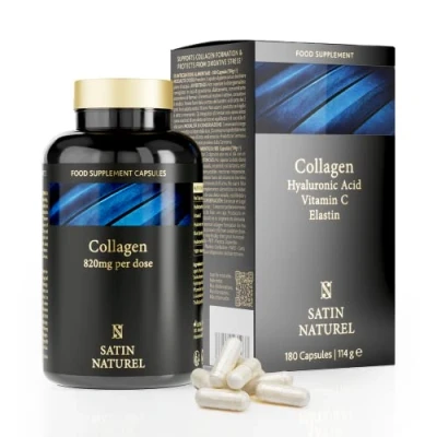 Immagine di Integratore Collagene e Acido Ialuronico 180 Capsule con Vitamina C per 3 Mesi Compresse Colageno Donna Viso Satin Naturel