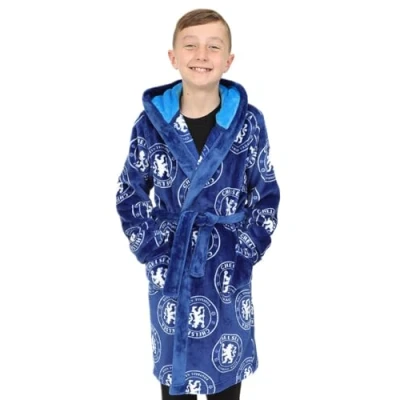 Immagine di Chelsea F.C. Accappatoio ufficiale in pile con cappuccio per bambini, Blu, 13 14 Anni