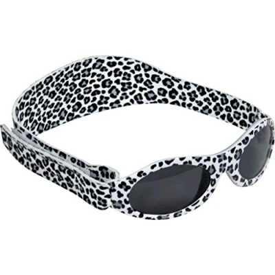 Immagine di Dooky Baby Banz Little Leopard Occhiali da sole per bambini e bambine, 0 2 anni, protezione UVA UV B, vetro infrangibile con cinturino in neoprene, colore: Bianco/Nero/Grigio