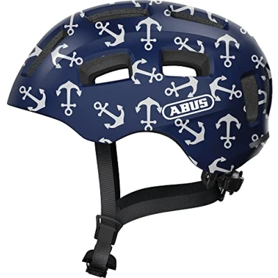 Immagine di ABUS Casco da bici Youn I 2.0 con luce per bambini, adolescenti e giovani adulti ragazze ragazzi blu motivo ad ancora, taglia S