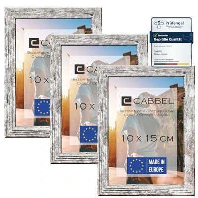 Immagine di CABBEL Set di 3 cornici 10x15 in Legno MDF con Vetro Acrilico infrangibile Betulla
