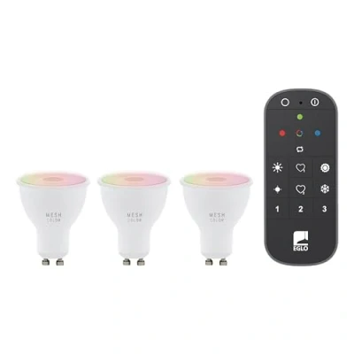 Immagine di Eglo connect.z Set di 3 lampadine a LED GU10 Smart Home, ZigBee, controllo via app e vocale con Alexa, telecomando, dimmerabile, luce bianca calda fredda, RGB, 4,5 Watt, lampadina opale