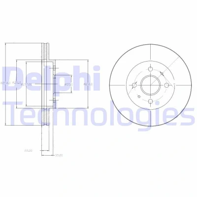 Immagine di DELPHI BG4213 Disco freno 254 22 4 ventilato Oleato non trattato senza cuscinetto ruota, anello sensore ABS DAIHATSU: Sirion II, Materia