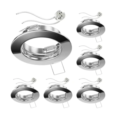 Immagine di ledscom.de 6 pezzi cornice da incasso a soffitto FERE, rotonda, cromo lucido (LED/alogeni/MR16/50mm) incl. presa GU5.3