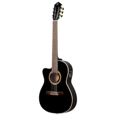 Immagine di Ortega RCE138 T4BK L Chitarra da Concerto per Mancini, con Cutaway, Cassa Thinline (4/4), Custodia e Fascia, Colore: Nero