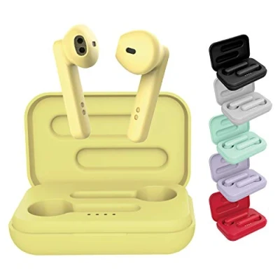 Immagine di BlueElement BE POP Auricolari Bluetooth 5.0 TWS senza fili, audio stereo 3D HD, autonomia 6H, custodia di ricarica LED, facile da collegare, microfono integrato, comodi per iPhone/Android (Giallo)