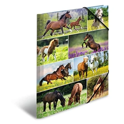 Immagine di HERMA Cartella portadocumenti A3 Animal Worlds Horse Meadow, ad angolo per bambini in cartone con stampa interna ed elastico, ragazzi e ragazze, 19452