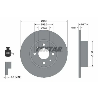 Immagine di TEXTAR PRO 92034203 Disco freno 251 10 04/06 98 pieno rivestito senza bullone fissaggio ruota, mozzo portaruota FIAT: BRAVO 2, Multipla