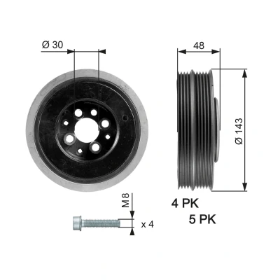 Immagine di GATES TVD1015A Puleggia Albero Motore 48 con accessori FleetRunner Micro V Stretch Fit AUDI: A4 B6 Sedan, A6 C5 Avant, Avant