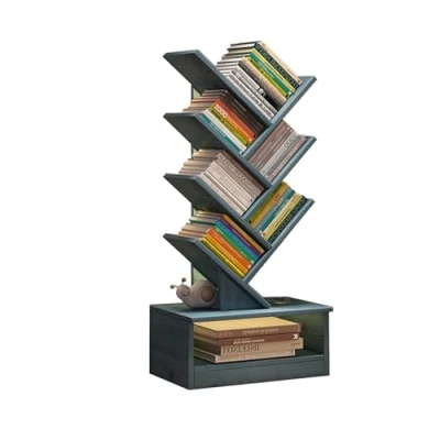Immagine di Albero per libri con Cassetto in Legno,Libreria ad Albero, Libreria Verticale, Moderno Contenitore Libri, Scaffale Autoportante, Ripiani Organizer Casa, Ufficio, Soggiorno, Camera da