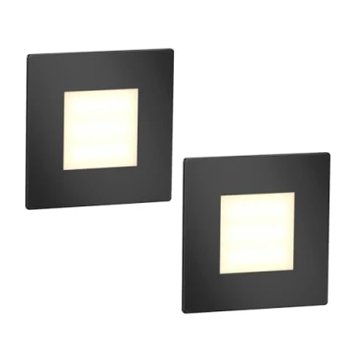 Immagine di ledscom.de 2 LED luce per scale/apparecchio da incasso FEX interni ed esterni, angolare, nero, 85 x mm, bianco caldo