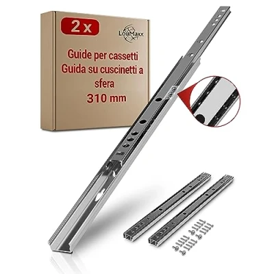 Immagine di LouMaxx Guide a Sfera per Cassetti, Set da 2 Pezzi (1Paio) Binari Cassetti Scorrevoli 310mm 17mm Estrazione, Estraibili, Semplici Montare e di Alta Qualità
